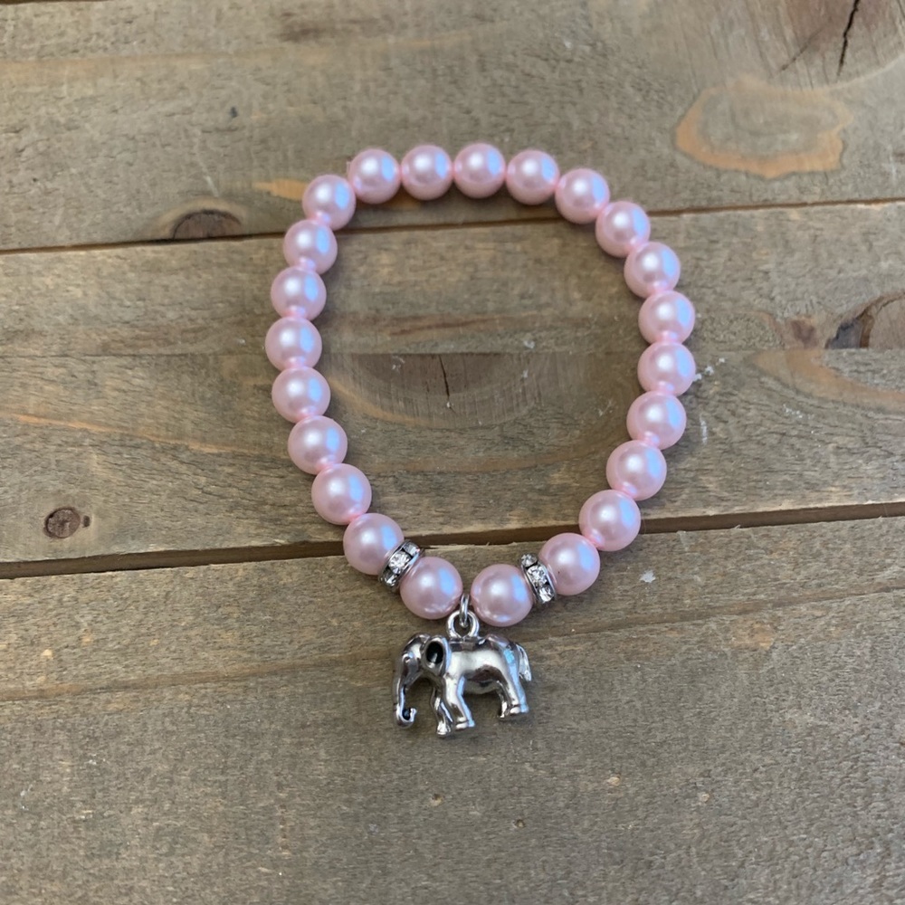 Handmade Pink & Silver Elephant Charm Bracelet - Picture 1 of 1